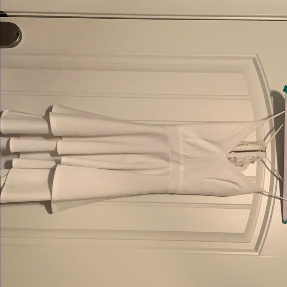 White, open back, cocktail dress